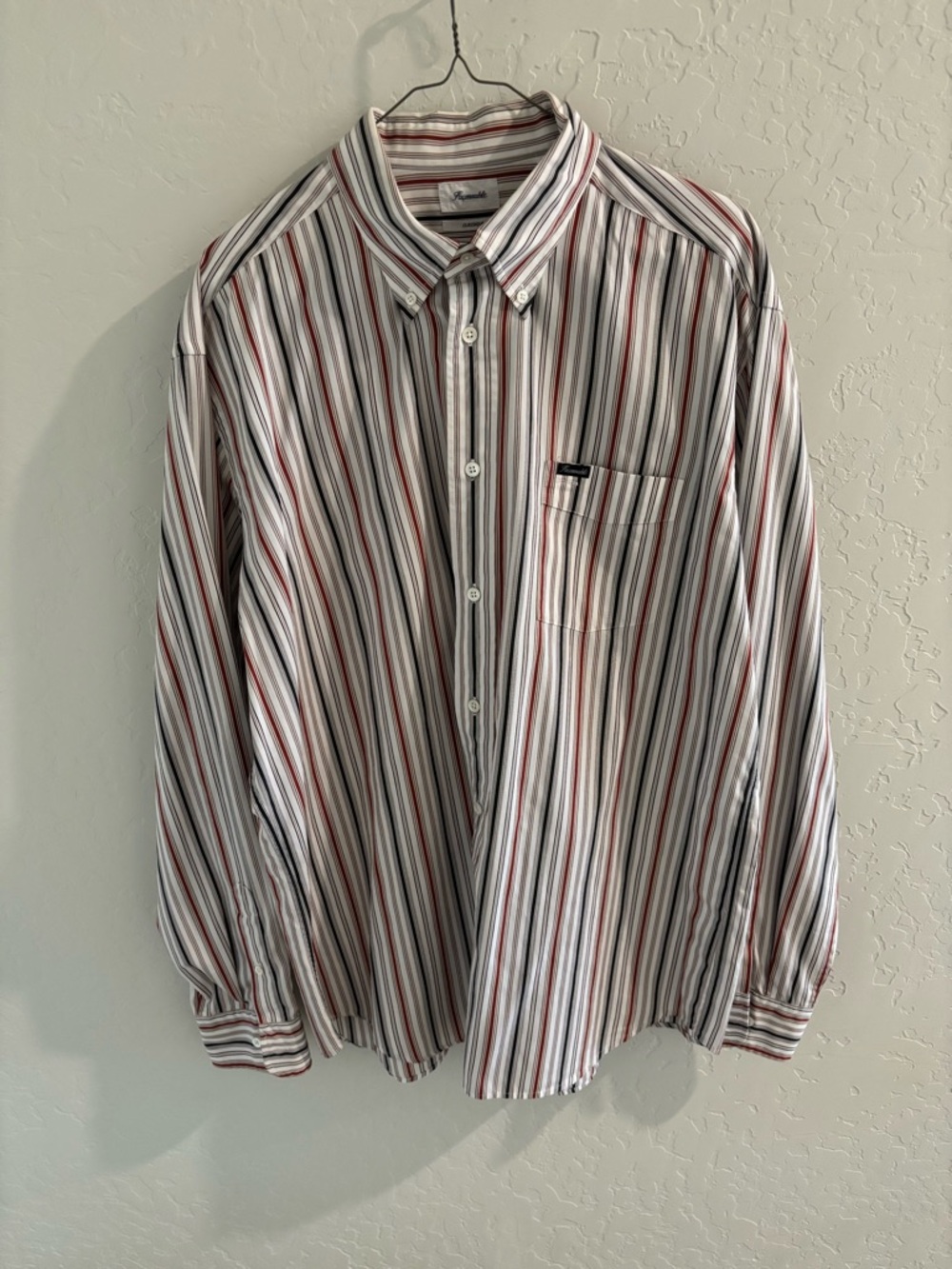 Faconnable Men's Striped Button-Down Shirt in White, Red & Dark Blue